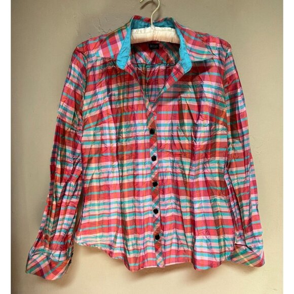 Beluva San Francisco Womens Button Up 3/4 Sleeve Plaid Pleated Shirt Medium - Picture 1 of 8